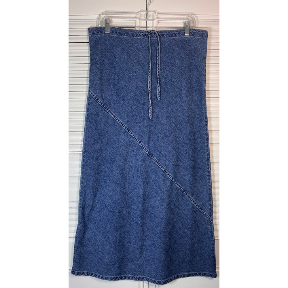 London Jean Denim‎ Drawstring Maxi Jean Skirt 90s Prairie Cottagecore Size 6
